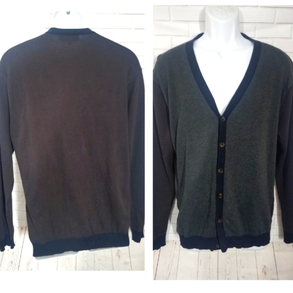 Cignal Color Block V Neck Button Down Cotton Sweater